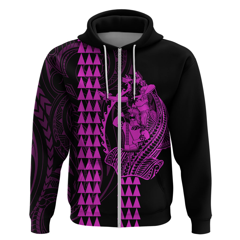Polynesian Hoodie Hawaiian Warrior and Aloha Girl With Hammerhead Shark Tattoos Purple LT6