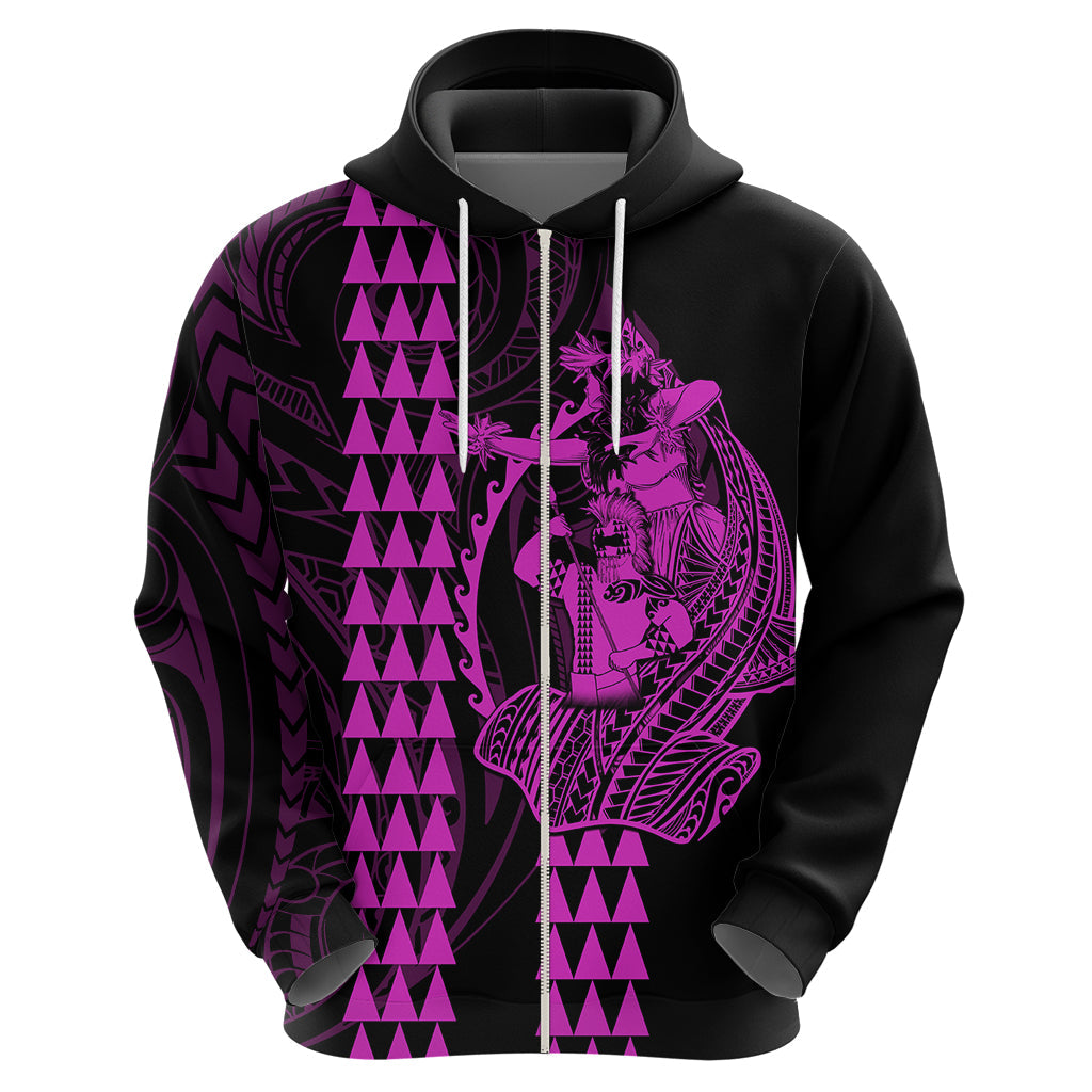 Polynesian Hoodie Hawaiian Warrior and Aloha Girl With Hammerhead Shark Tattoos Purple LT6