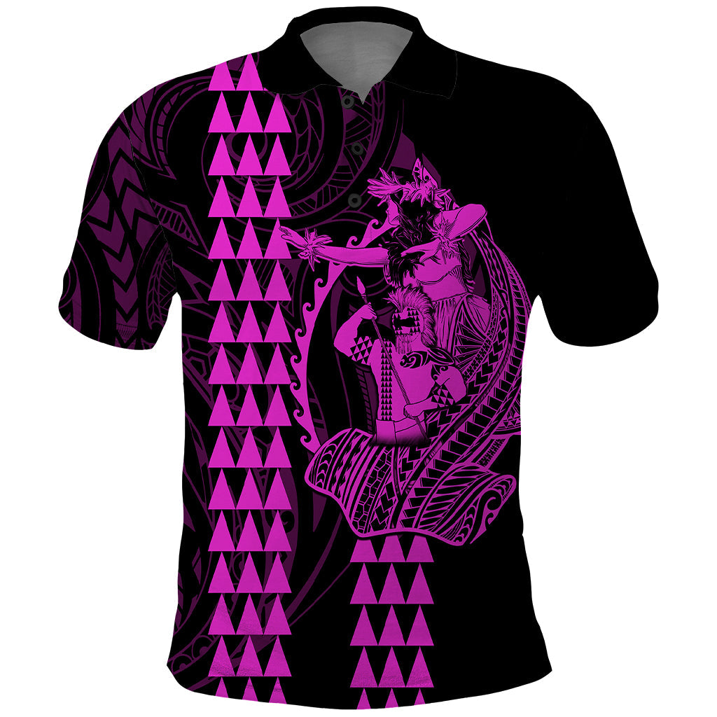Polynesian Polo Shirt Hawaiian Warrior and Aloha Girl With Hammerhead Shark Tattoos Purple LT6