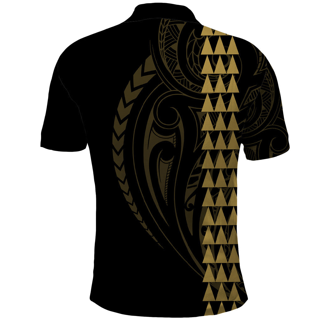Polynesian Polo Shirt Hawaiian Warrior and Aloha Girl With Hammerhead Shark Tattoos Gold LT6