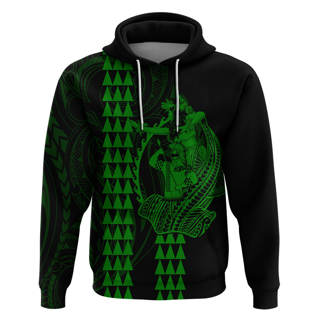 Polynesian Hoodie Hawaiian Warrior and Aloha Girl With Hammerhead Shark Tattoos Green LT6