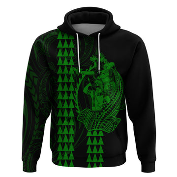 Polynesian Hoodie Hawaiian Warrior and Aloha Girl With Hammerhead Shark Tattoos Green LT6