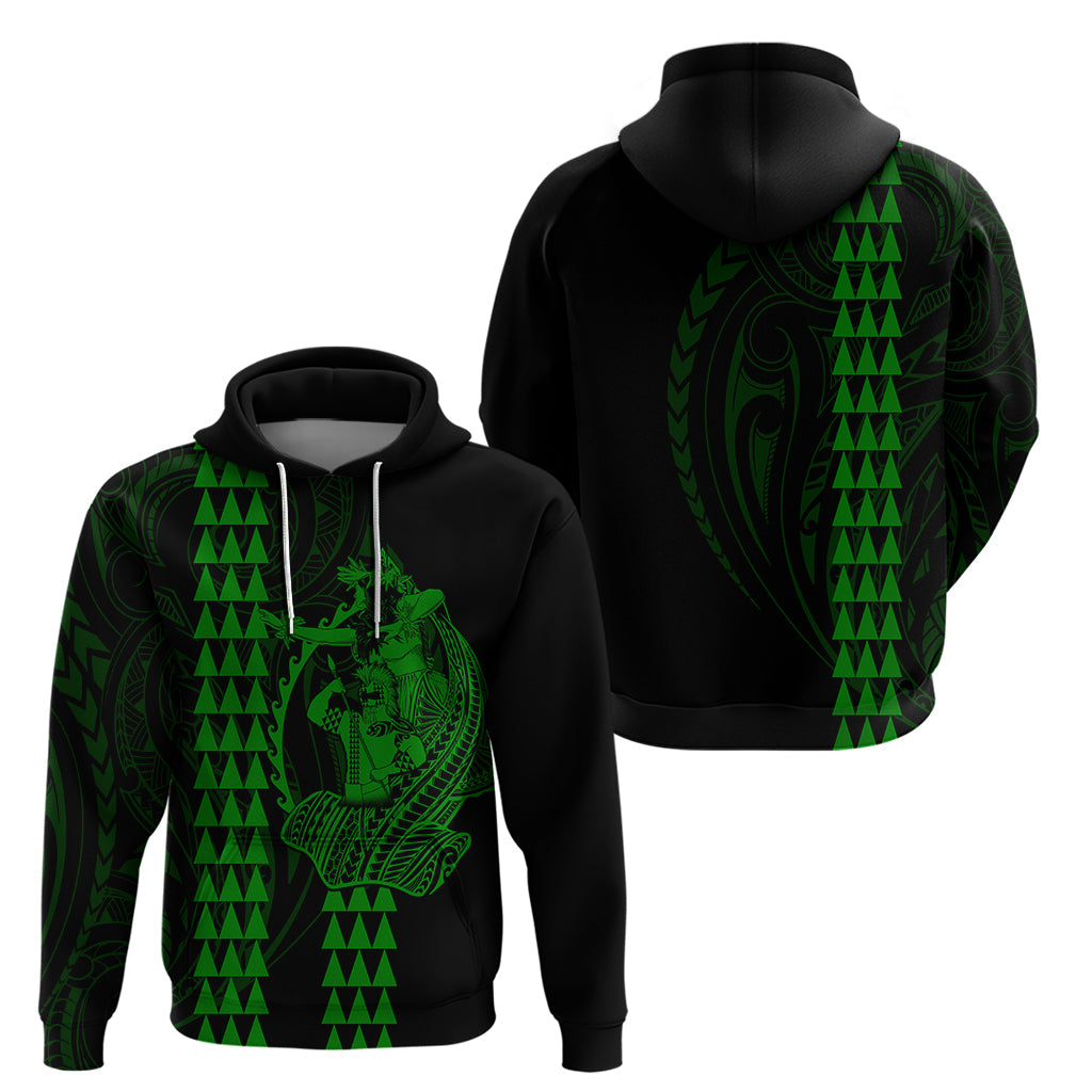 Polynesian Hoodie Hawaiian Warrior and Aloha Girl With Hammerhead Shark Tattoos Green LT6