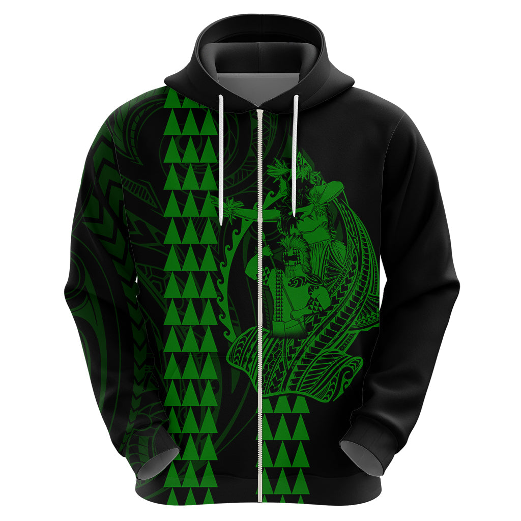 Polynesian Hoodie Hawaiian Warrior and Aloha Girl With Hammerhead Shark Tattoos Green LT6