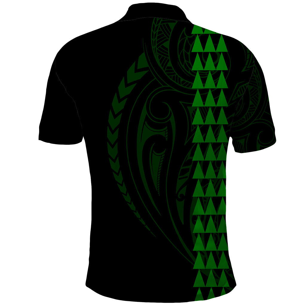 Polynesian Polo Shirt Hawaiian Warrior and Aloha Girl With Hammerhead Shark Tattoos Green LT6