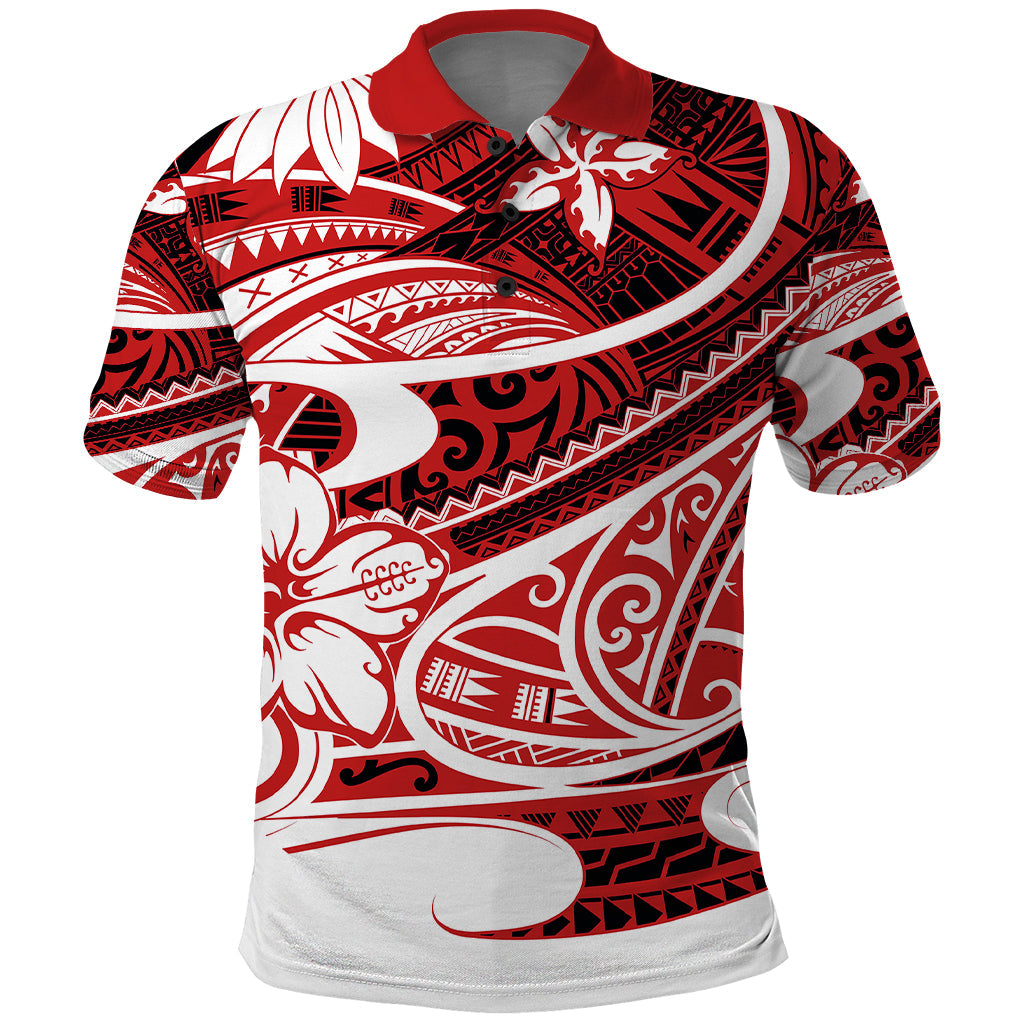 Polynesian Tribal Polo Shirt Red LT6