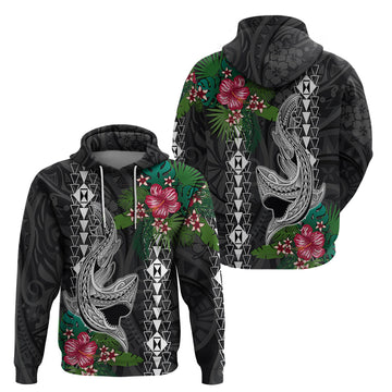 Hawaii Kakau Hoodie Mix Sharks Polynesian Hibiscus LT6