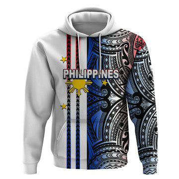 Custom Philippines Hoodie Polynesian Tribal White LT6