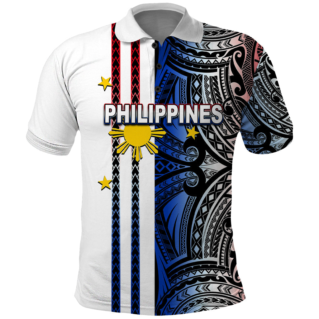 Custom Philippines Polo Shirt Polynesian Tribal White LT6