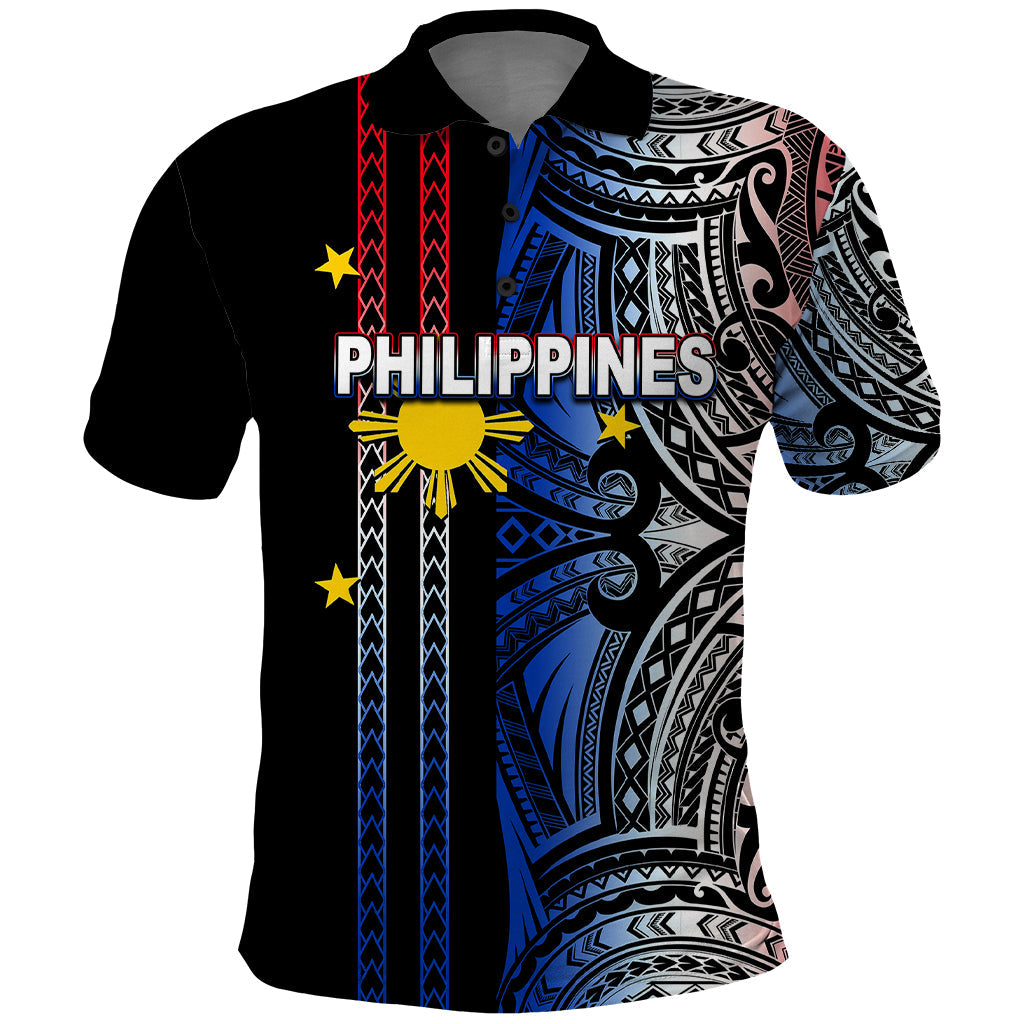 Custom Philippines Polo Shirt Polynesian Tribal Black LT6