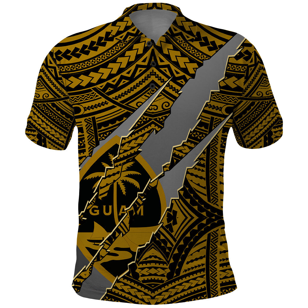 Polynesian Guam Polo Shirt with Coat Of Arms Claws Style - Gold LT6