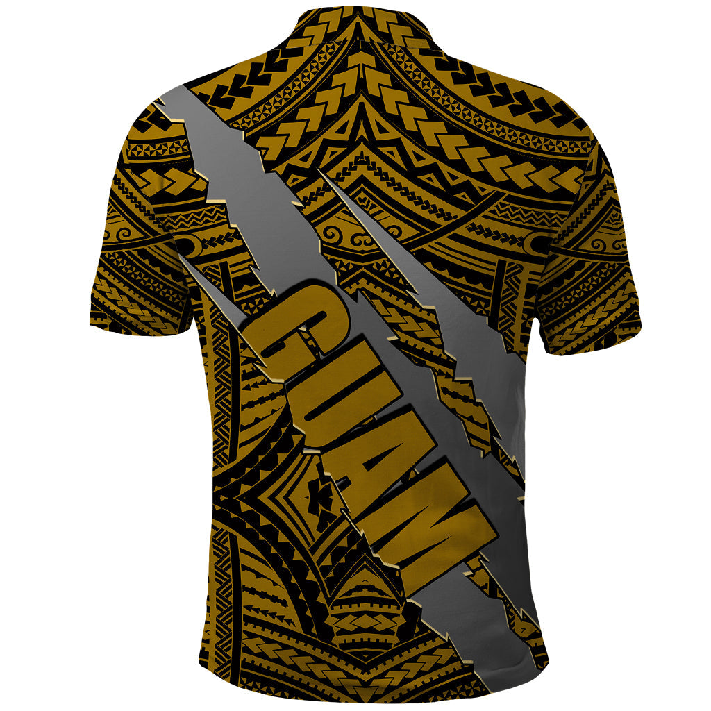 Polynesian Guam Polo Shirt with Coat Of Arms Claws Style - Gold LT6