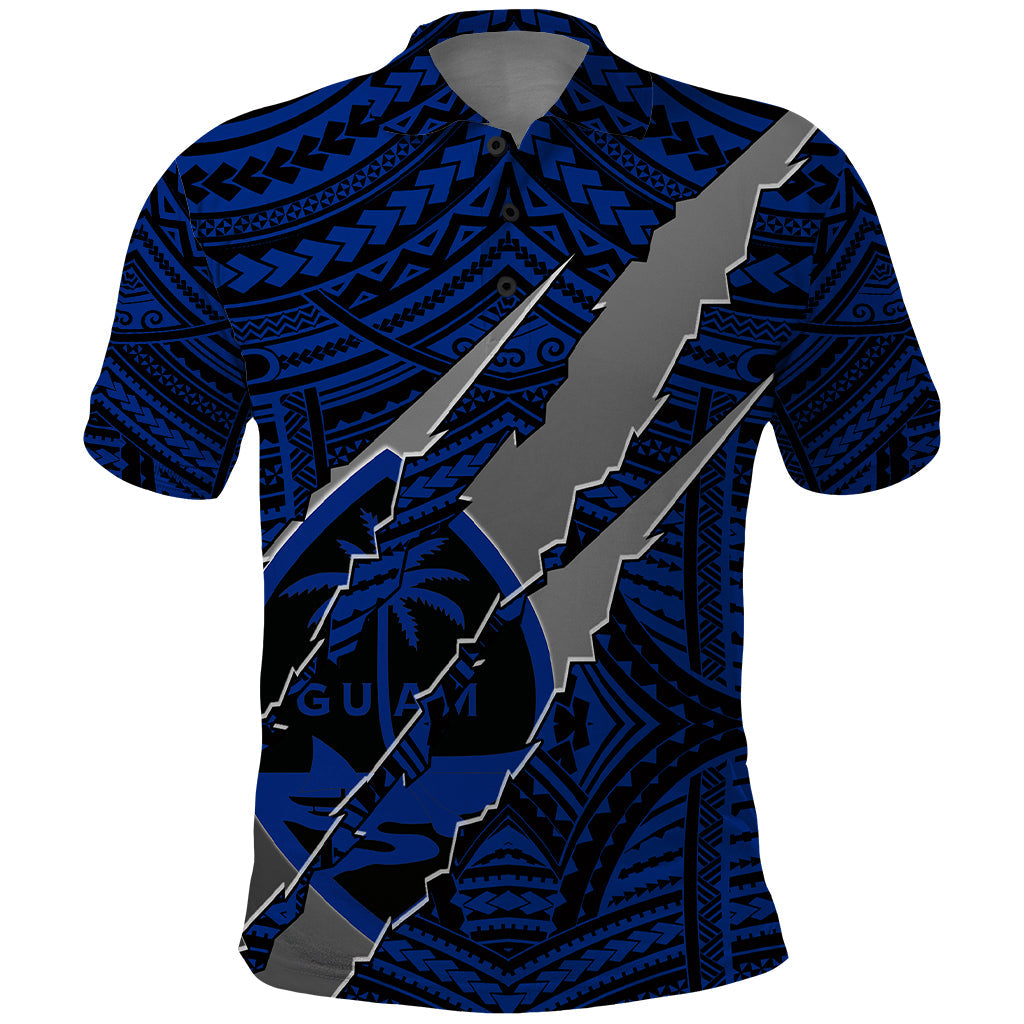 Polynesian Guam Polo Shirt with Coat Of Arms Claws Style - Blue LT6