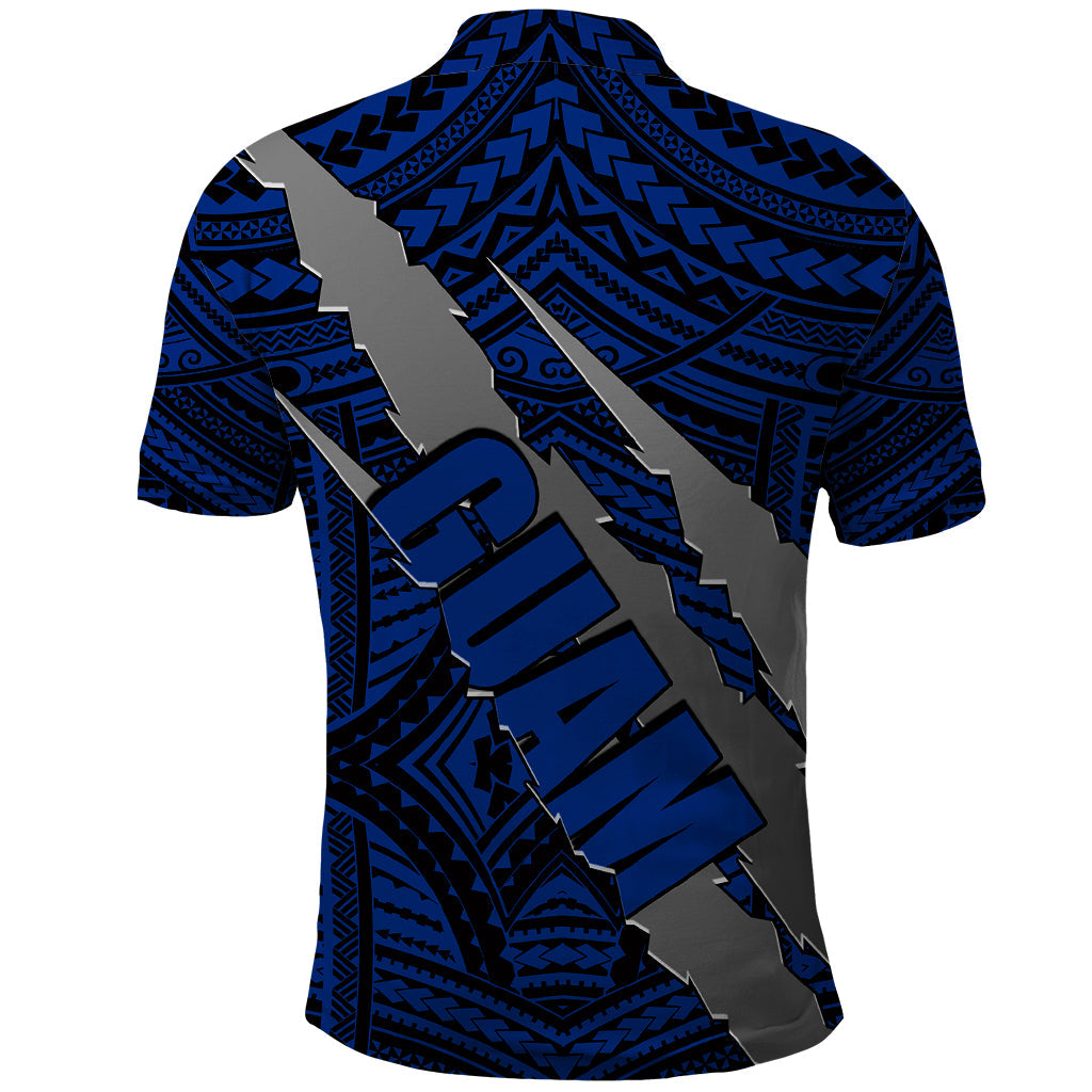 Polynesian Guam Polo Shirt with Coat Of Arms Claws Style - Blue LT6