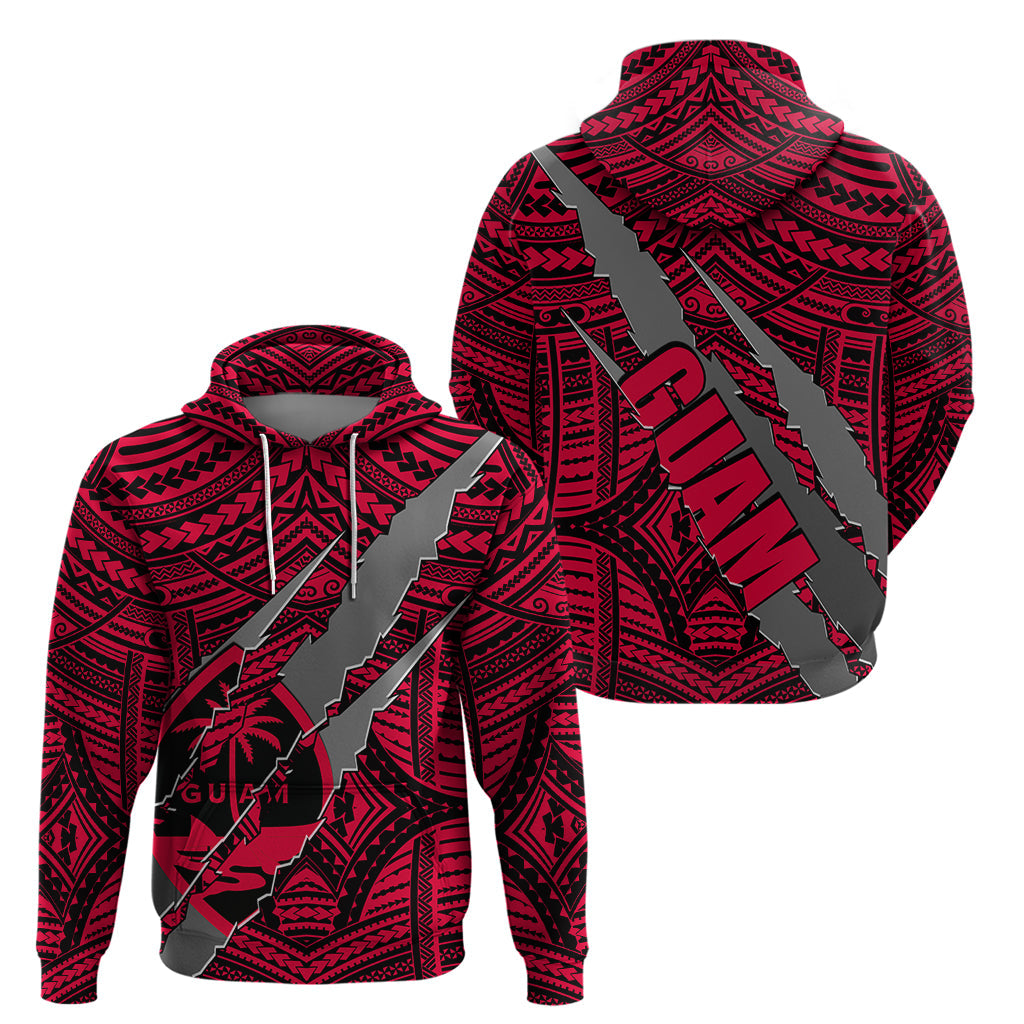 Polynesian Guam Hoodie with Coat Of Arms Claws Style - Red LT6