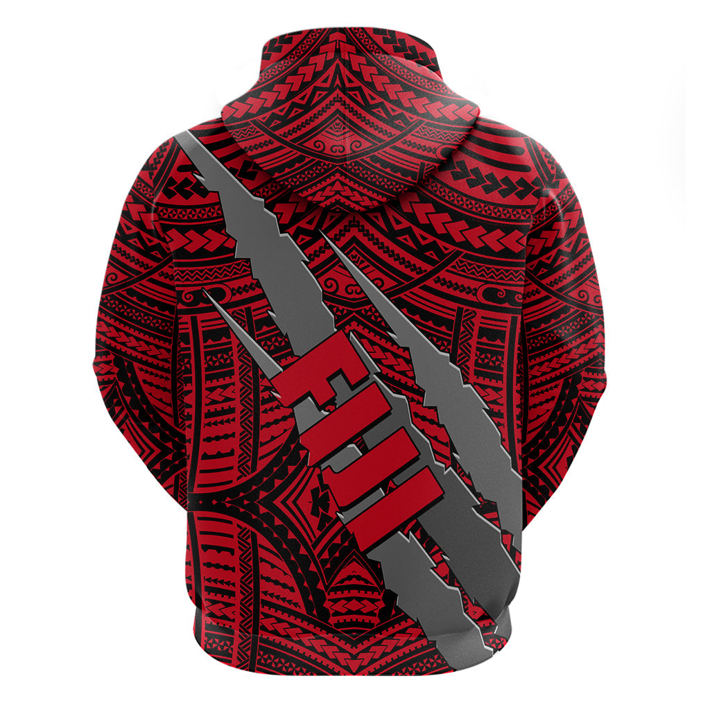 Polynesian Fiji Hoodie with Coat Of Arms Claws Style - Red LT6