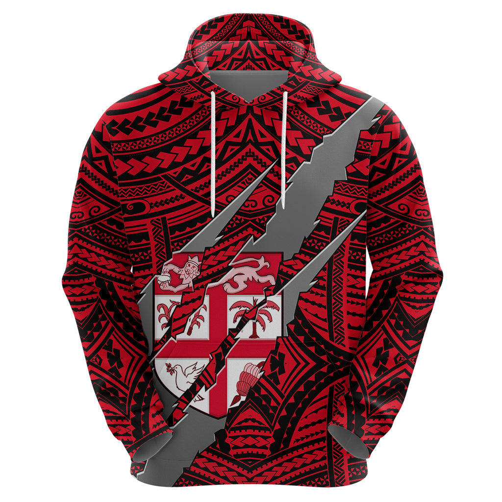 Polynesian Fiji Hoodie with Coat Of Arms Claws Style - Red LT6