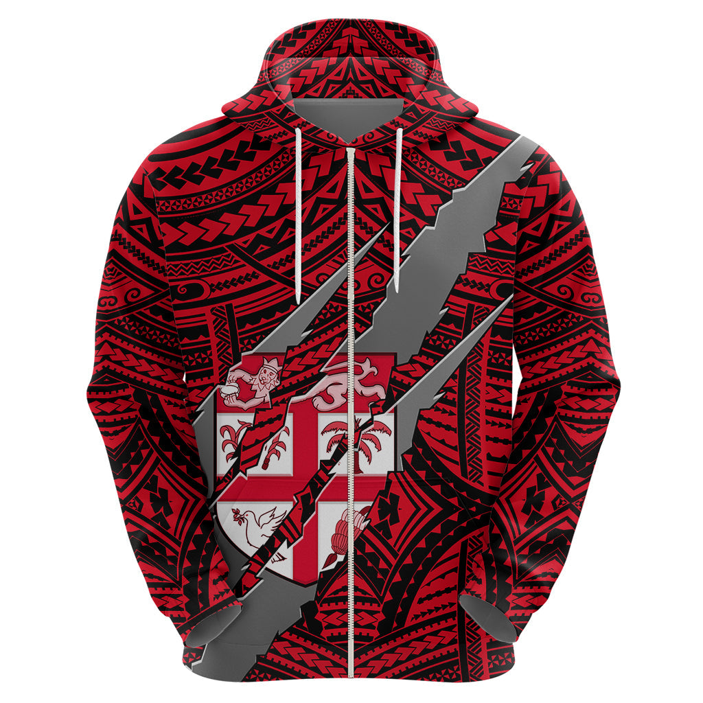 Polynesian Fiji Hoodie with Coat Of Arms Claws Style - Red LT6