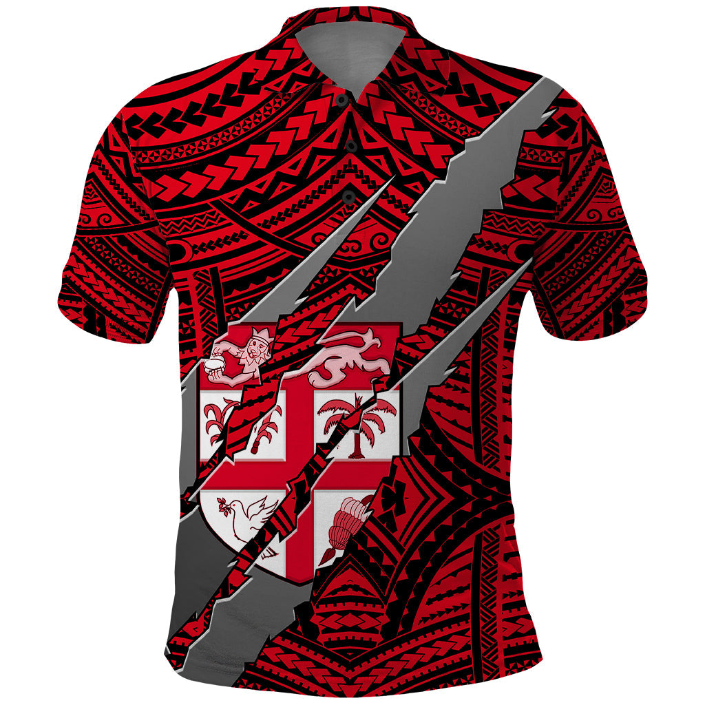 Polynesian Fiji Polo Shirt with Coat Of Arms Claws Style - Red LT6