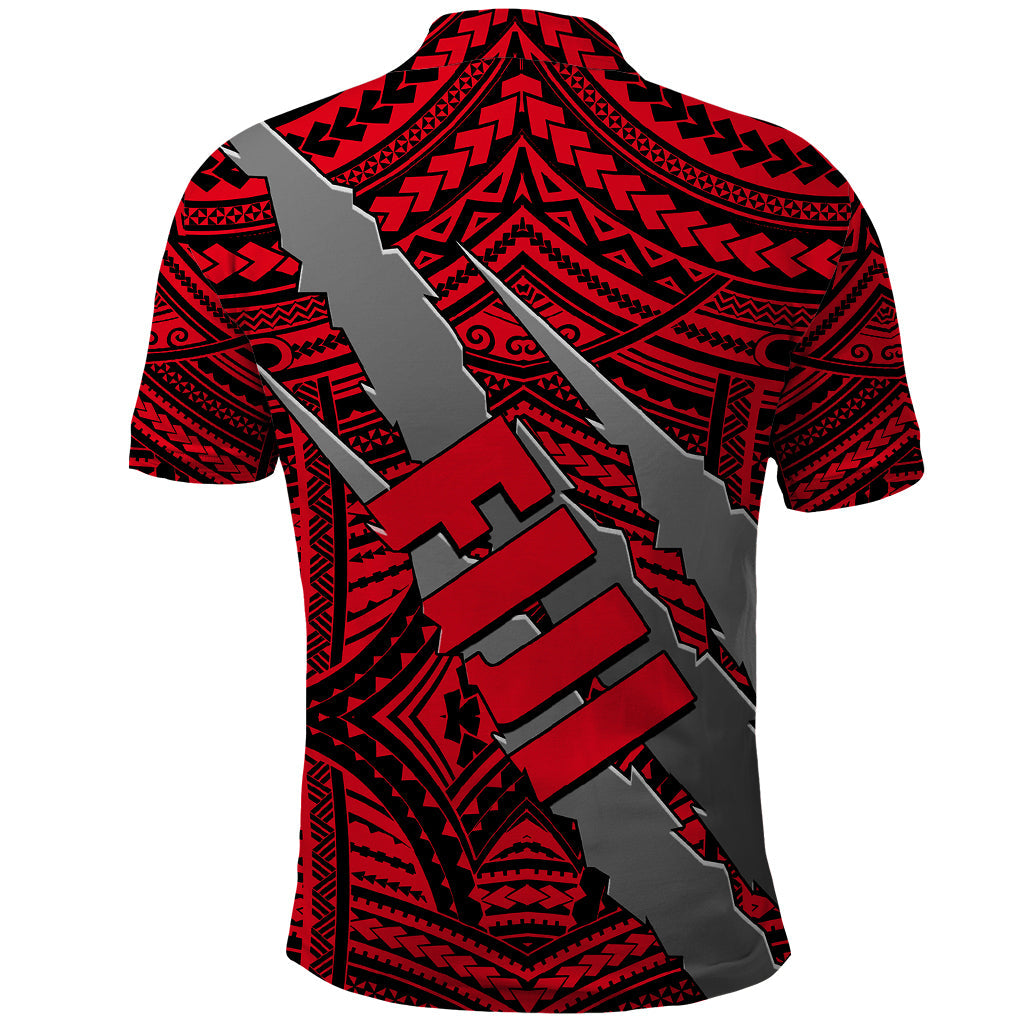 Polynesian Fiji Polo Shirt with Coat Of Arms Claws Style - Red LT6