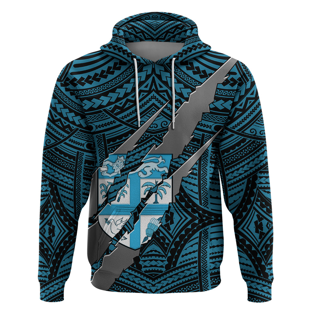 Polynesian Fiji Hoodie with Coat Of Arms Claws Style - Blue LT6