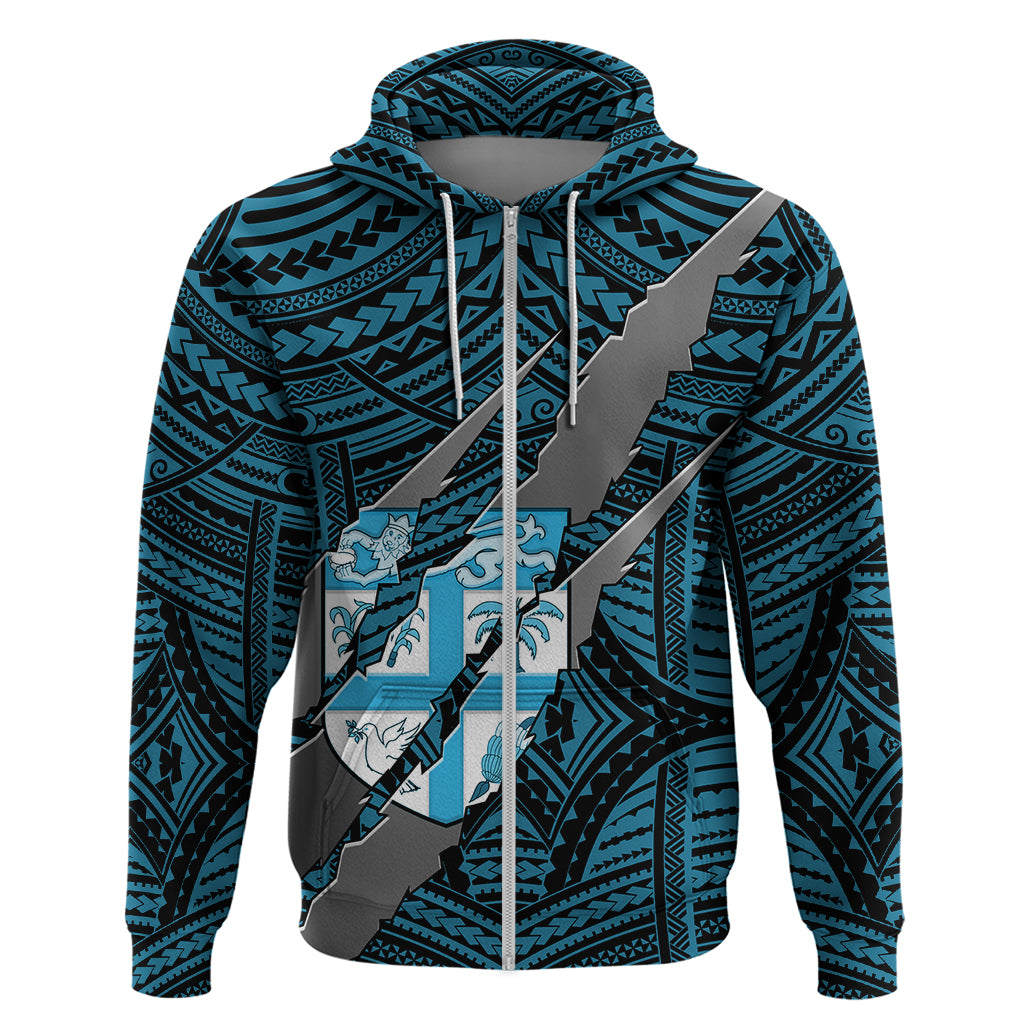 Polynesian Fiji Hoodie with Coat Of Arms Claws Style - Blue LT6