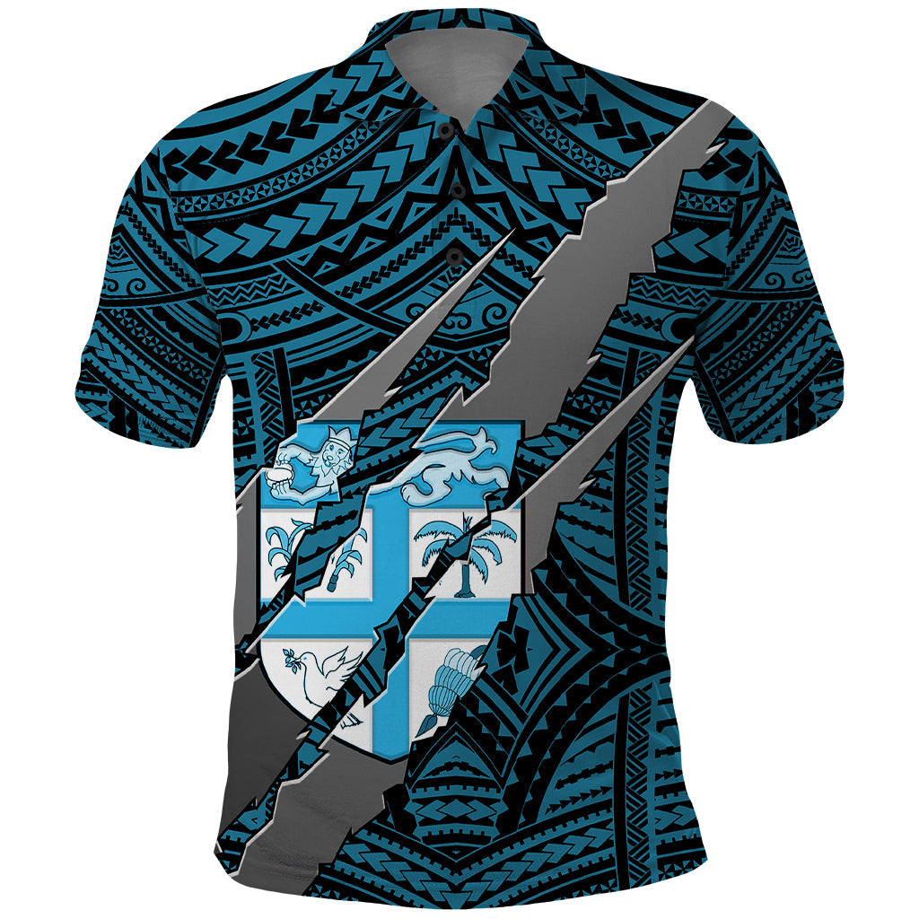 Polynesian Fiji Polo Shirt with Coat Of Arms Claws Style - Blue LT6