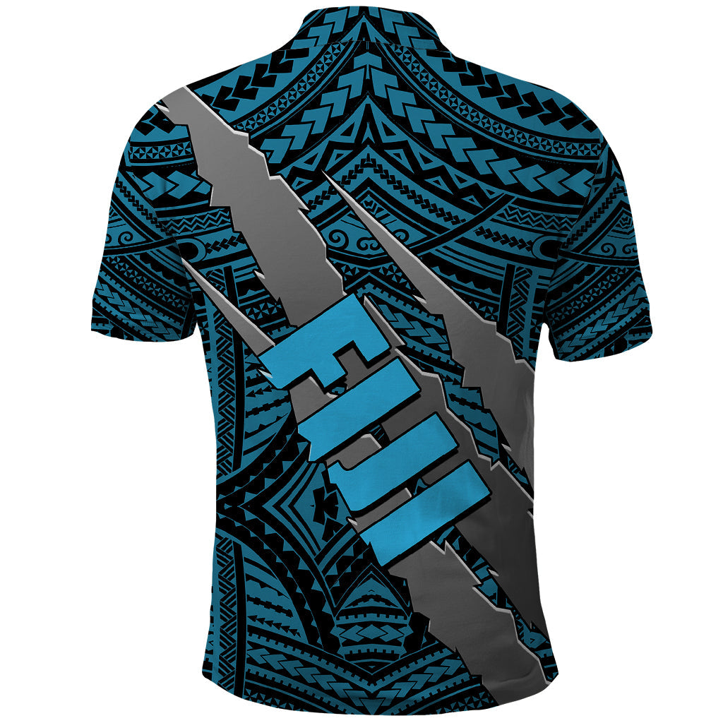 Polynesian Fiji Polo Shirt with Coat Of Arms Claws Style - Blue LT6