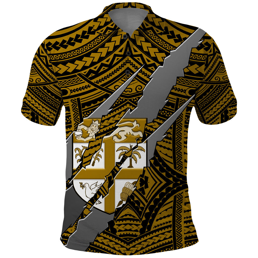 Polynesian Fiji Polo Shirt with Coat Of Arms Claws Style - Gold LT6