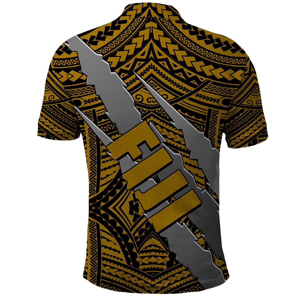 Polynesian Fiji Polo Shirt with Coat Of Arms Claws Style - Gold LT6