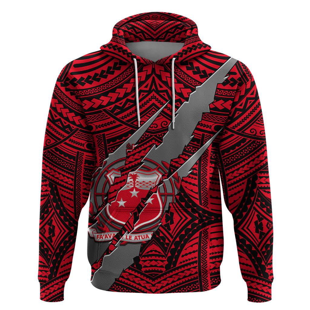 Polynesian Samoa Hoodie with Coat Of Arms Claws Style - Red LT6