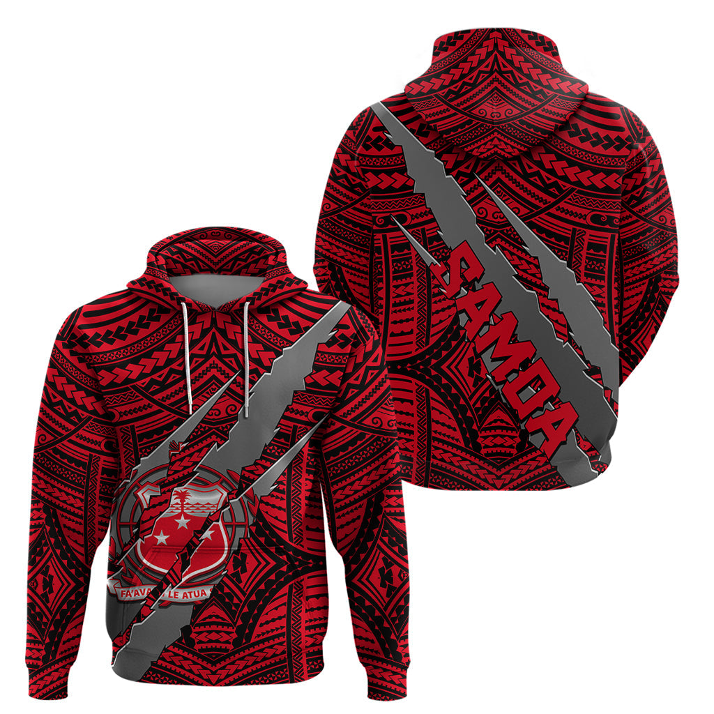 Polynesian Samoa Hoodie with Coat Of Arms Claws Style - Red LT6