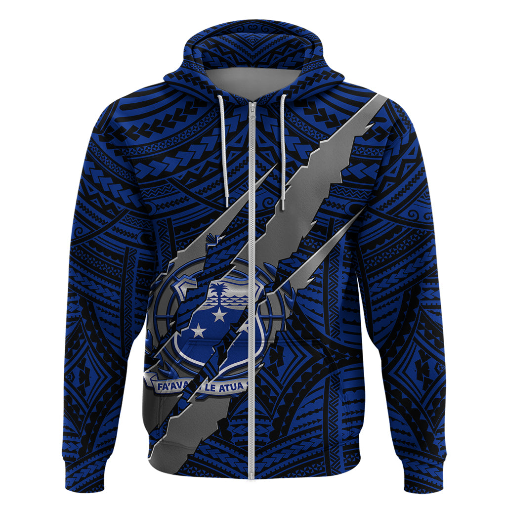 Polynesian Samoa Hoodie with Coat Of Arms Claws Style - Blue LT6