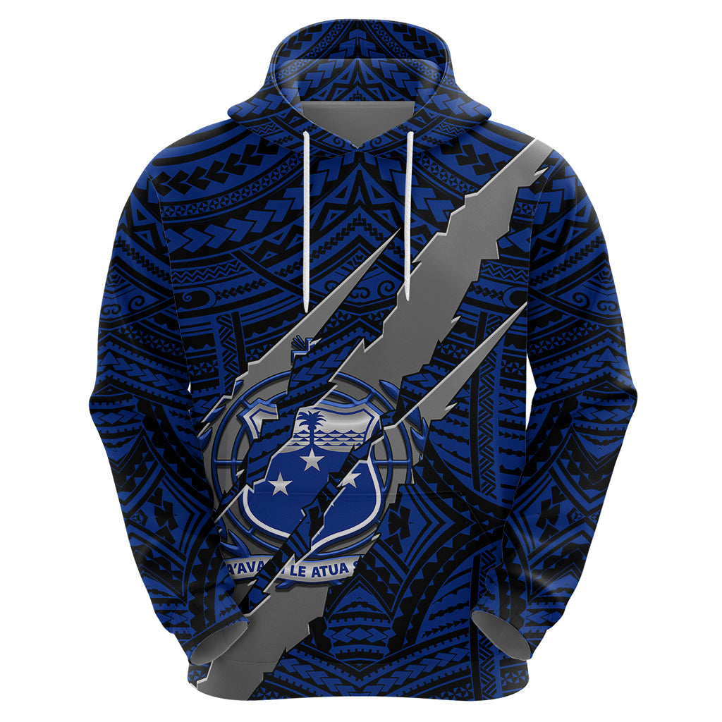 Polynesian Samoa Hoodie with Coat Of Arms Claws Style - Blue LT6