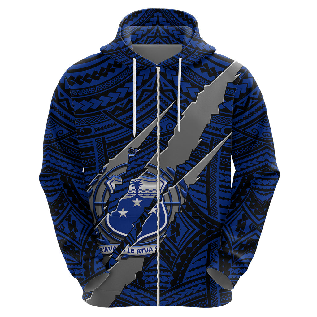 Polynesian Samoa Hoodie with Coat Of Arms Claws Style - Blue LT6