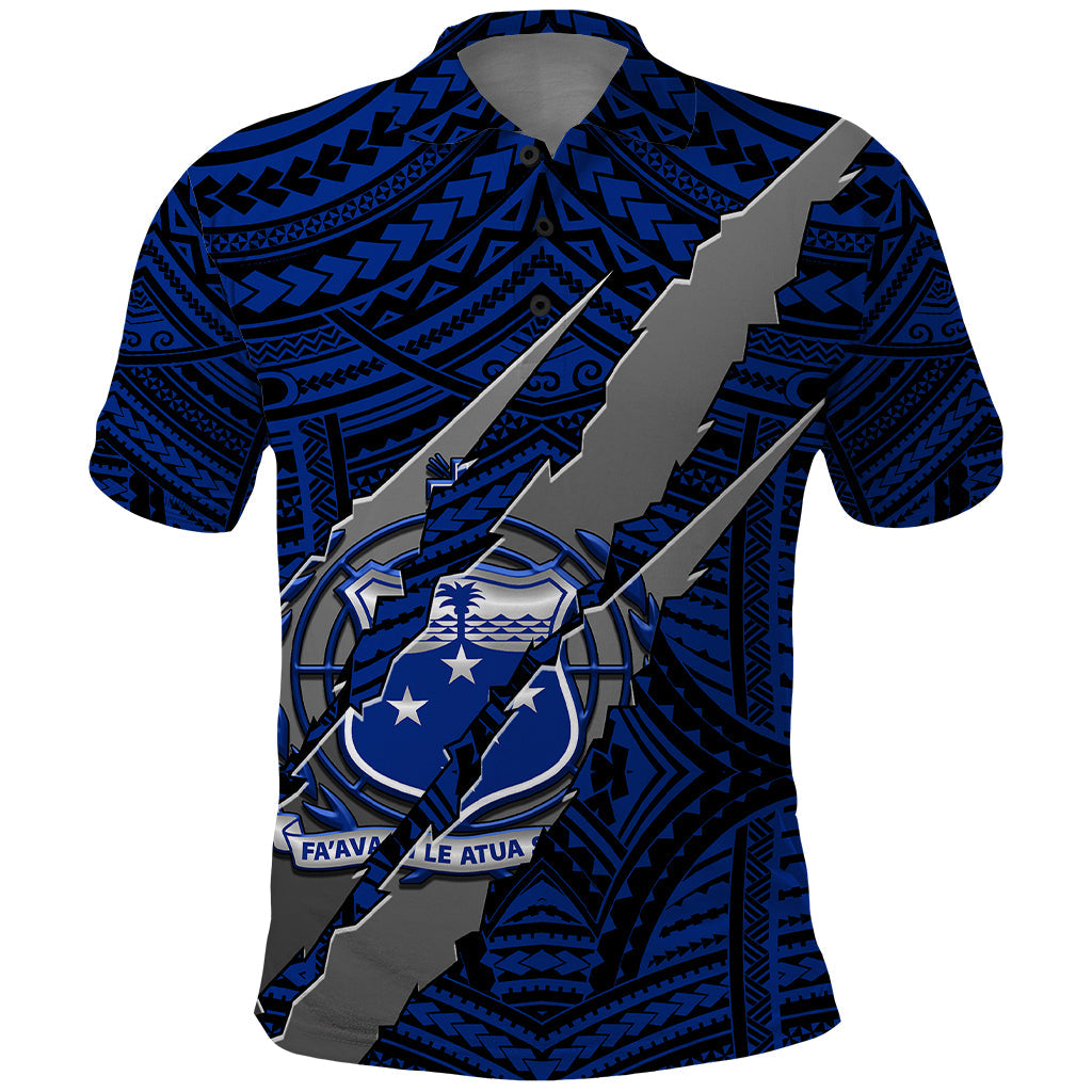 Polynesian Samoa Polo Shirt with Coat Of Arms Claws Style - Blue LT6