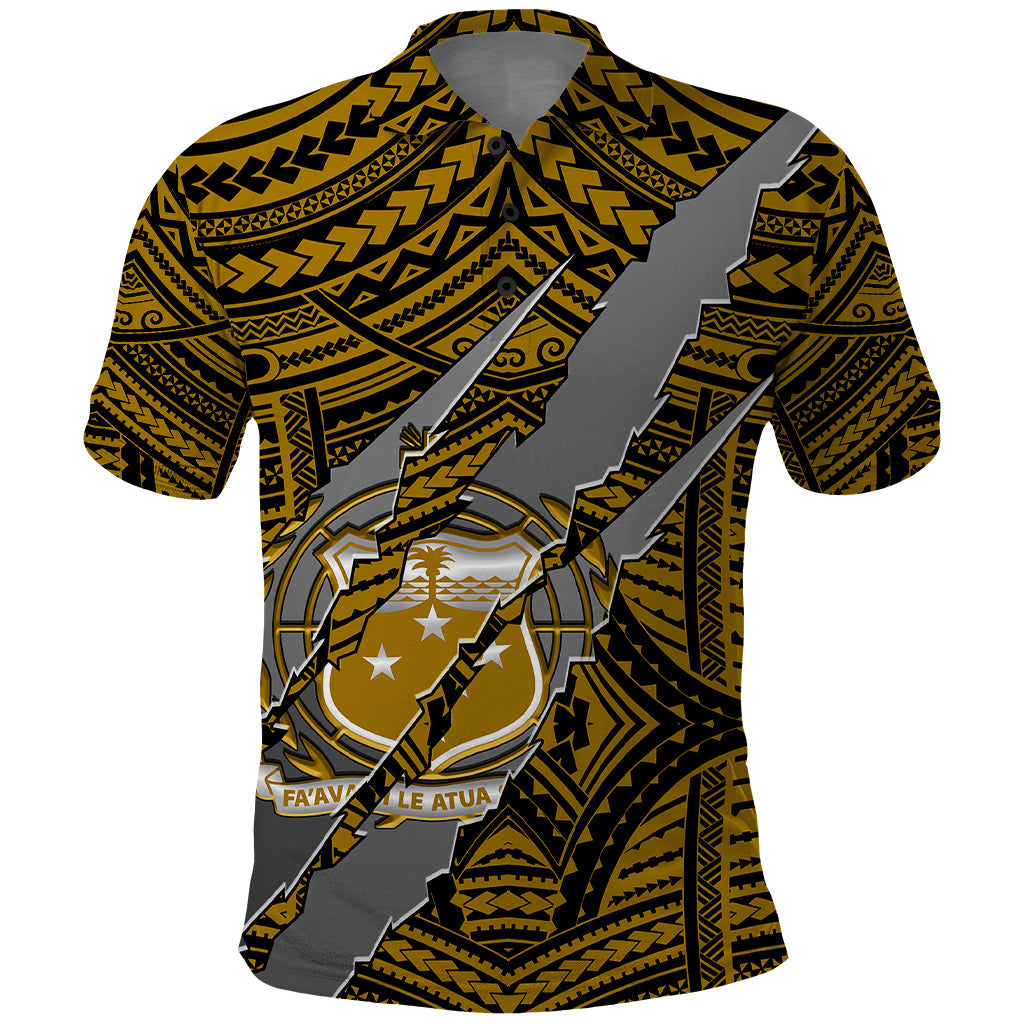 Polynesian Samoa Polo Shirt with Coat Of Arms Claws Style - Gold LT6