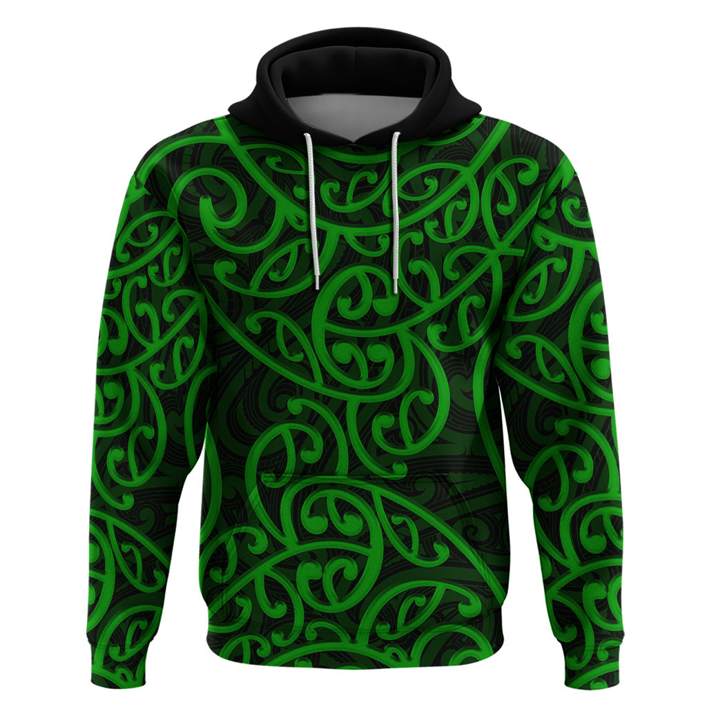 New Zealand Hoodie Maori Pattern Green LT6