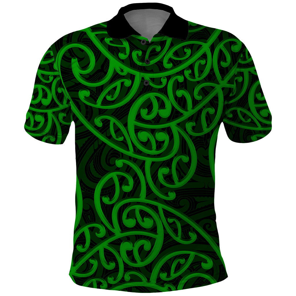 New Zealand Polo Shirt Maori Pattern Green LT6