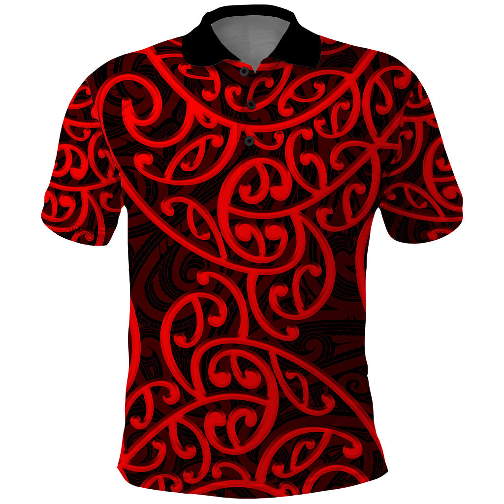 New Zealand Polo Shirt Maori Pattern Red LT6