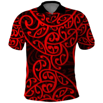 New Zealand Polo Shirt Maori Pattern Red LT6