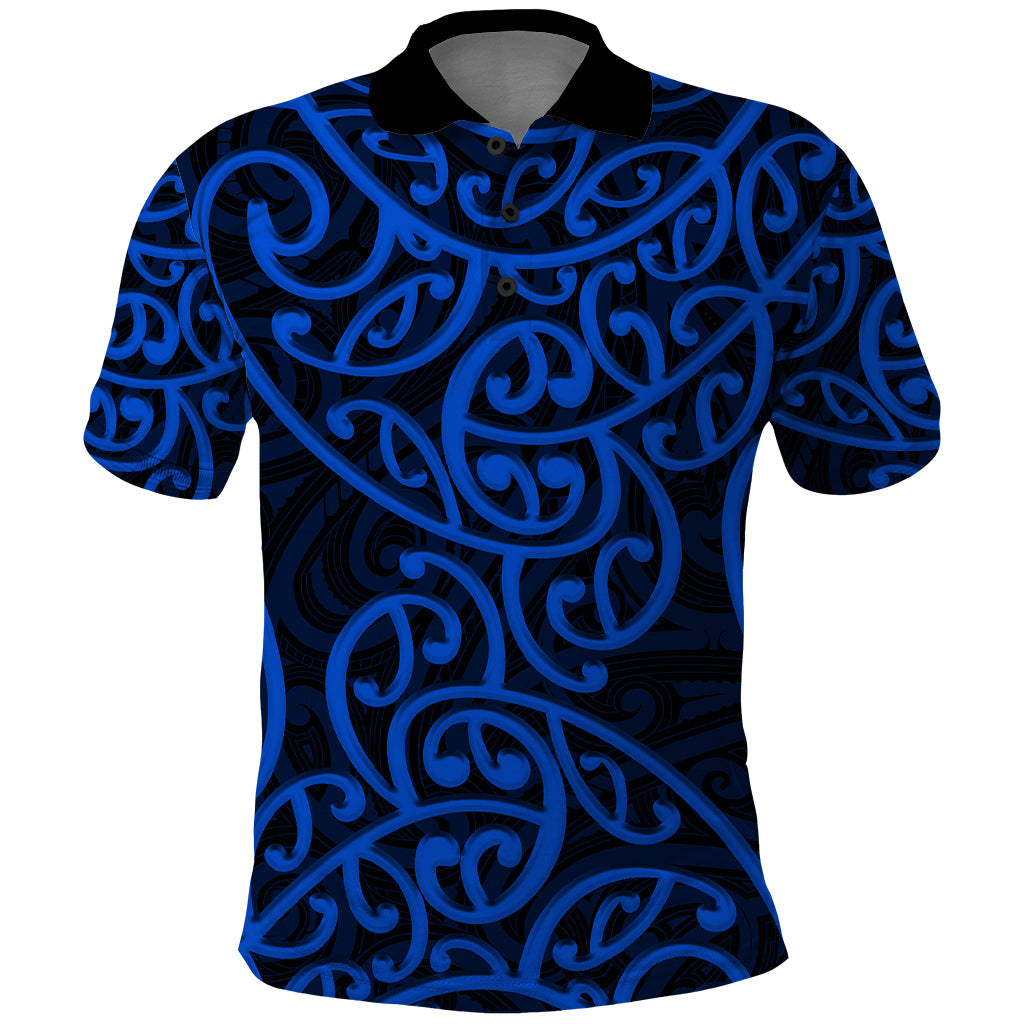 New Zealand Polo Shirt Maori Pattern Blue LT6