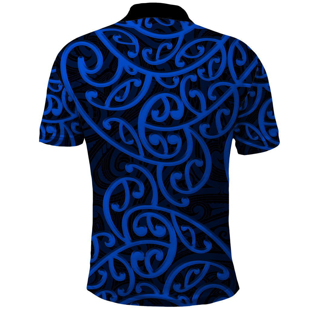 New Zealand Polo Shirt Maori Pattern Blue LT6