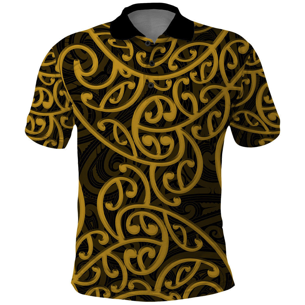 New Zealand Polo Shirt Maori Pattern Gold LT6