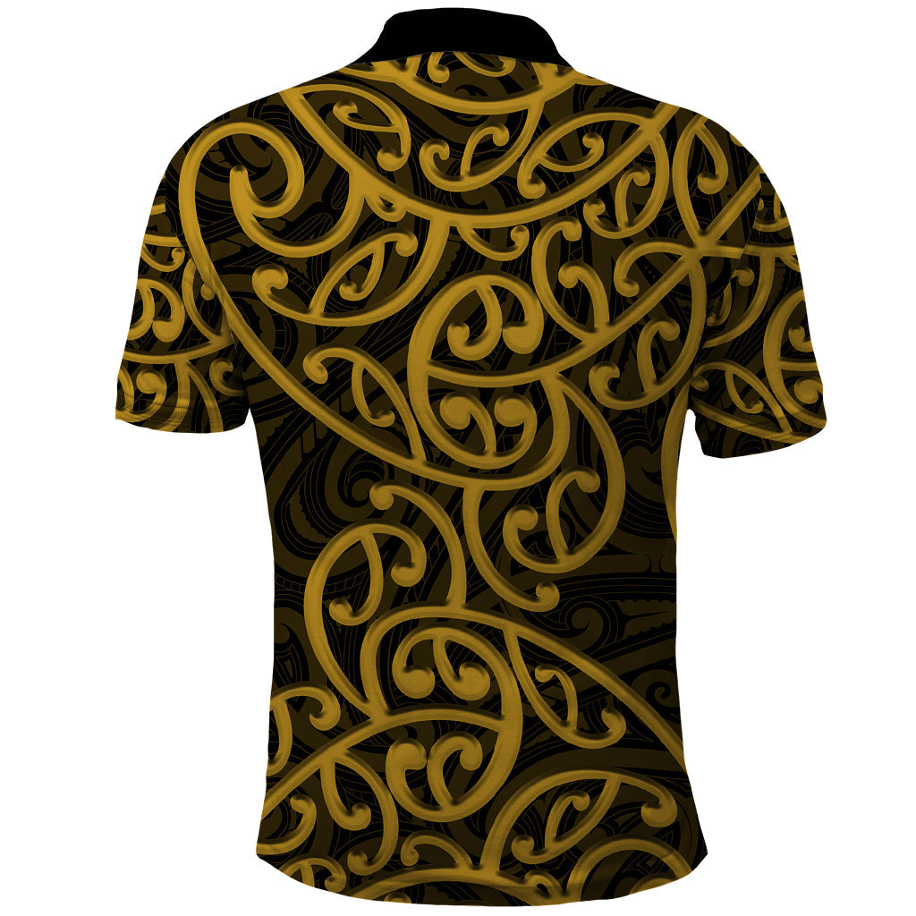 New Zealand Polo Shirt Maori Pattern Gold LT6