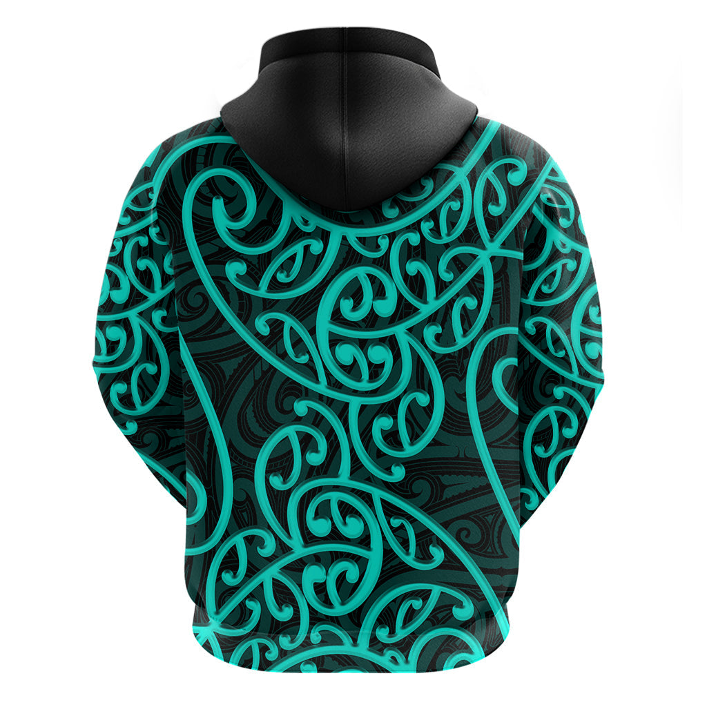 New Zealand Hoodie Maori Pattern Turquoise LT6