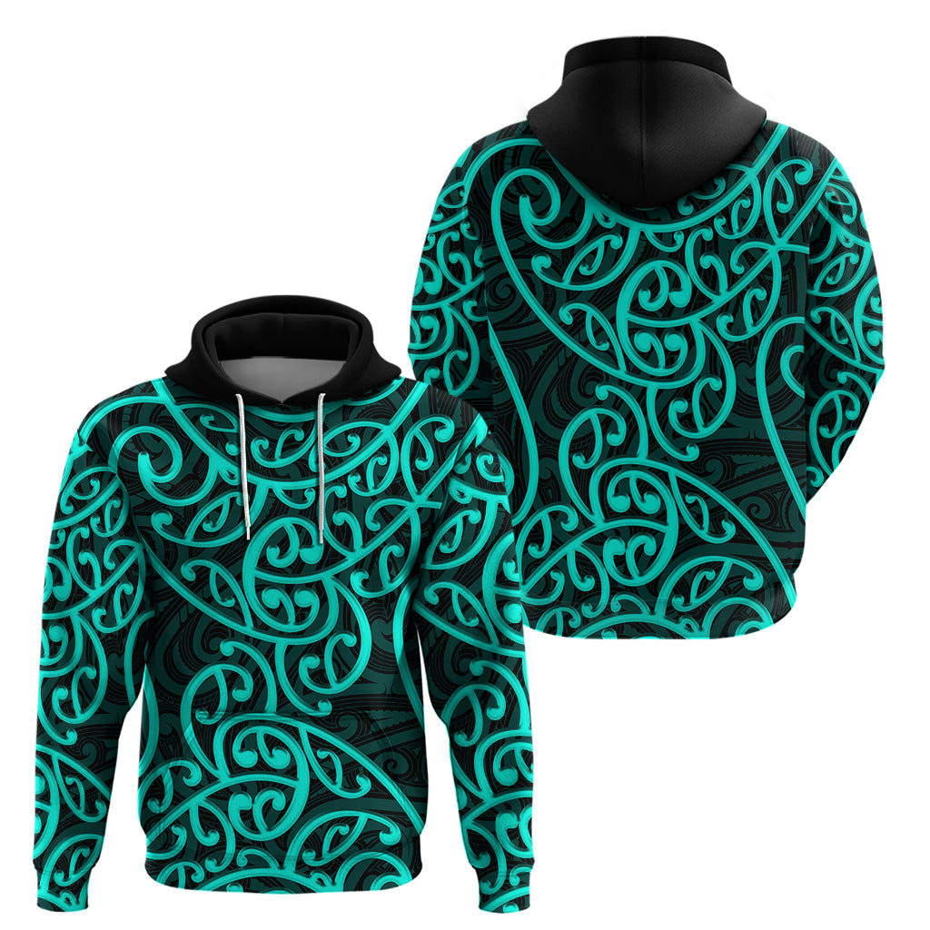 New Zealand Hoodie Maori Pattern Turquoise LT6