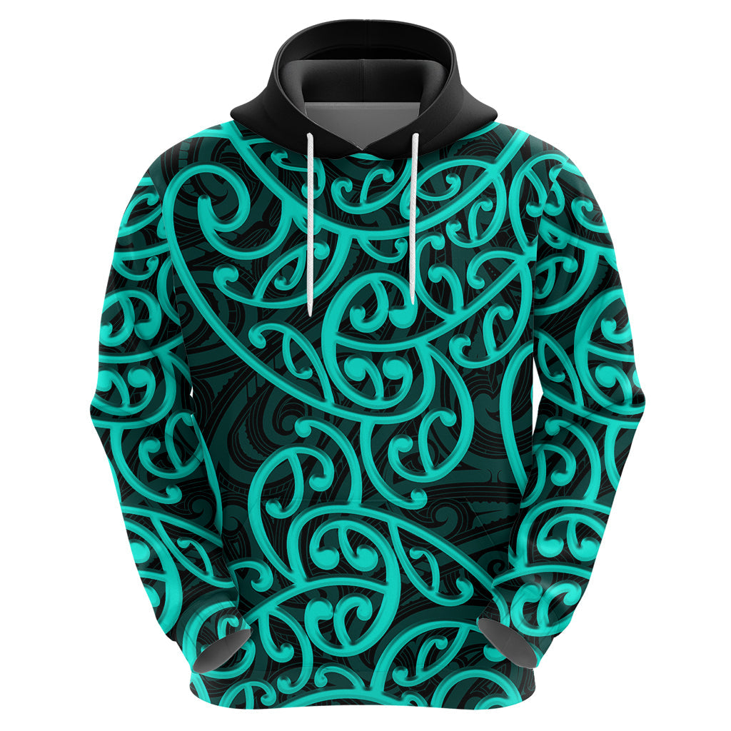 New Zealand Hoodie Maori Pattern Turquoise LT6