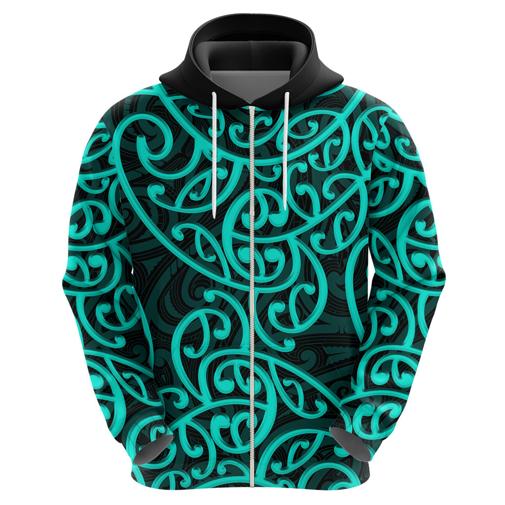 New Zealand Hoodie Maori Pattern Turquoise LT6