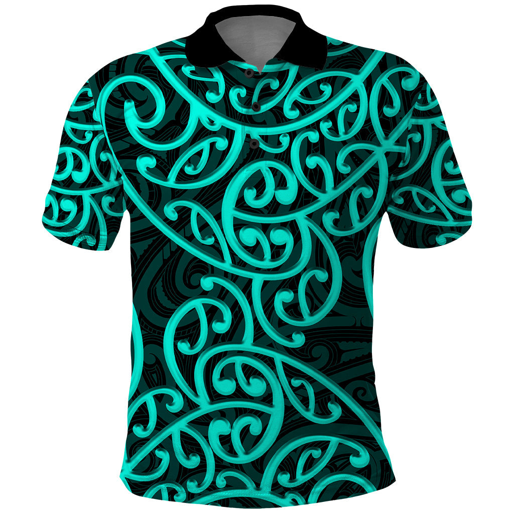 New Zealand Polo Shirt Maori Pattern Turquoise LT6